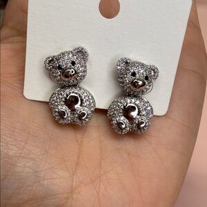 Sparkling Silver Bear Earrings